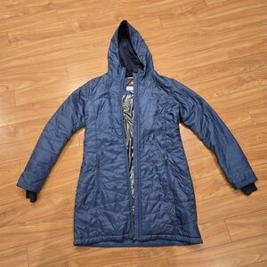 Columbia Omni Heat Blue Hooded Long Quilted Coat